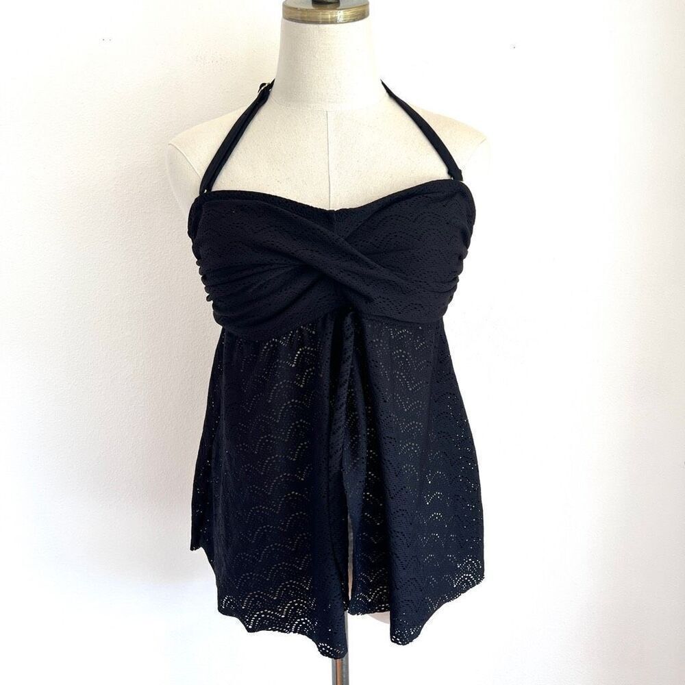 Isabel Maternity Lacey Tankini Swimsuit Top Size D/DD Medium Black Cute Back Det